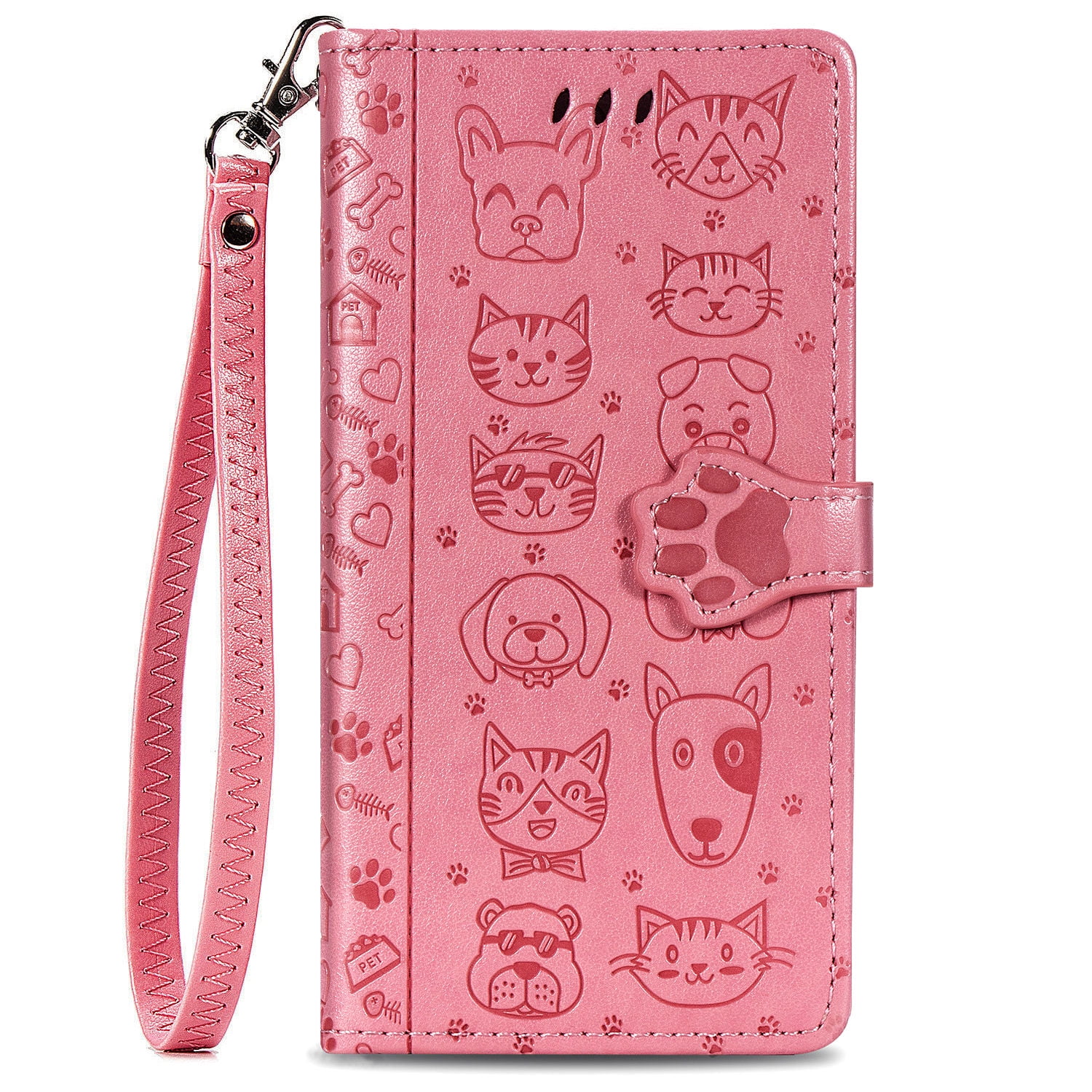 Case for MOTO G34 Cat and dog embossed wallet cover made of PU leather