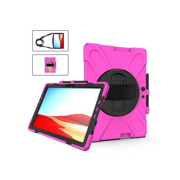 Case for Microsoft Surface Pro X 13 inch Shockproof Protective Cover with Pen Holder Hand Strap Rotating Kickstand and Shoulder Strap