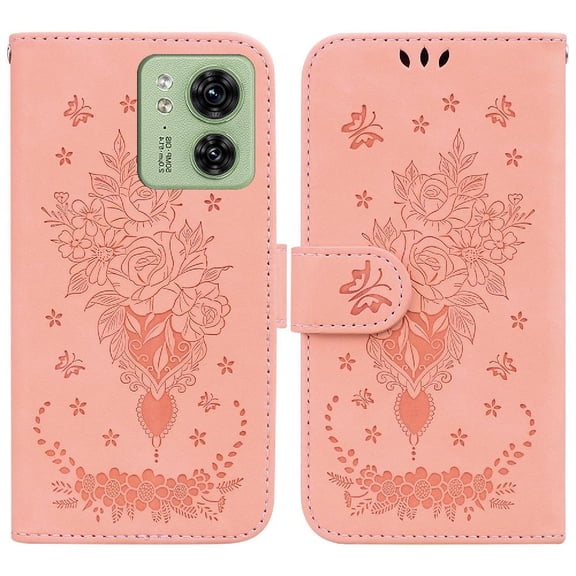Case for Motorola Edge 40 Kickstand Card Slots Emboss Rose Flowers Flip PU Leather Cover Wallet Case