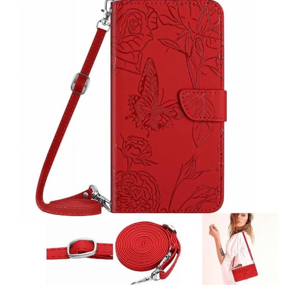 Case for Motorola G 5G Phone Case Soft PU Leather With Card Holder & Long Strap Butterflies And Flowers Leather Wallet