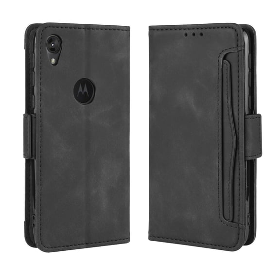 Case for Motorola MOTO E6 Cover Adjustable Detachable Card Holder Magnetic closure Leather Wallet Case - Black