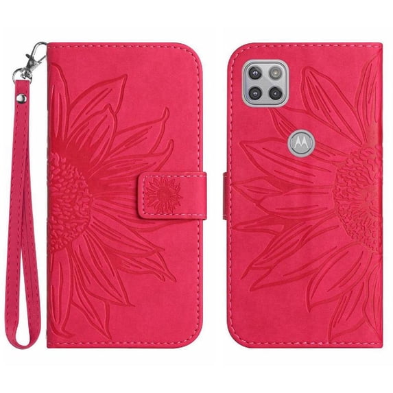 Case for Motorola MOTO G 5G With Card Slots Holder Flip Wallet Phone Case Luxury PU Leather Embossed Sunflower Short Strap