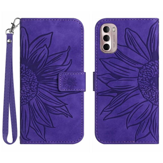 Case for Motorola MOTO G Stylus 5G 2022 Flip Wallet Phone Case Short Strap Embossed Sunflower With Card Slots Holder Luxury PU Leather