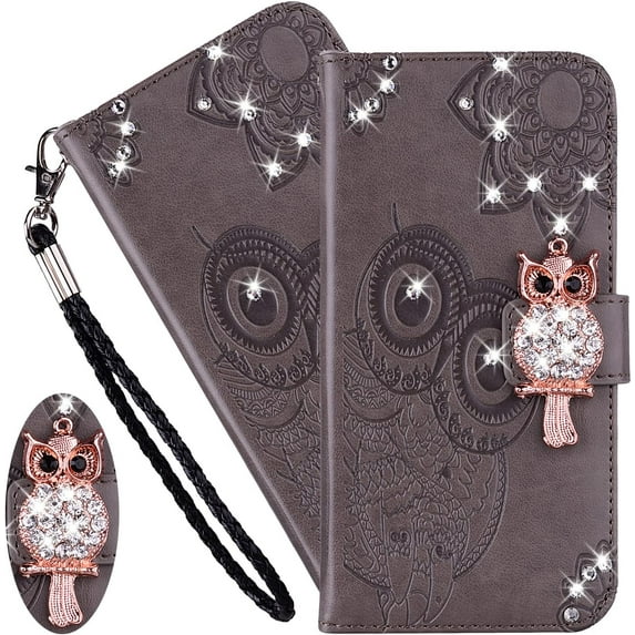 Case for Motorola Moto E40 with Credit Cards Pocket, Glitter Bling Diamond PU Leather Wallet Phone Case Flip Cover for Moto E30/E40 Grey