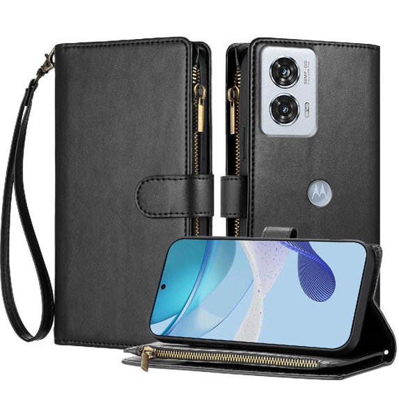 Case for Motorola Moto Edge 50 Fusion Pu Leather Folio Flip Handbag Cover Card Slots Wallet Zipper