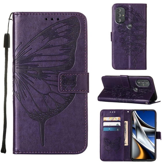 Case for Motorola Moto G Power 2022 Premium Leather Magnetic Embossing Butterfly Flip Cover