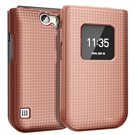 Case for Nokia 2720 V Flip Phone, Nakedcellphone [Rose Gold Pink] Protective Snap-On Hard Shell Cover [Grid Texture] for Verizon TA-1295, 2720V