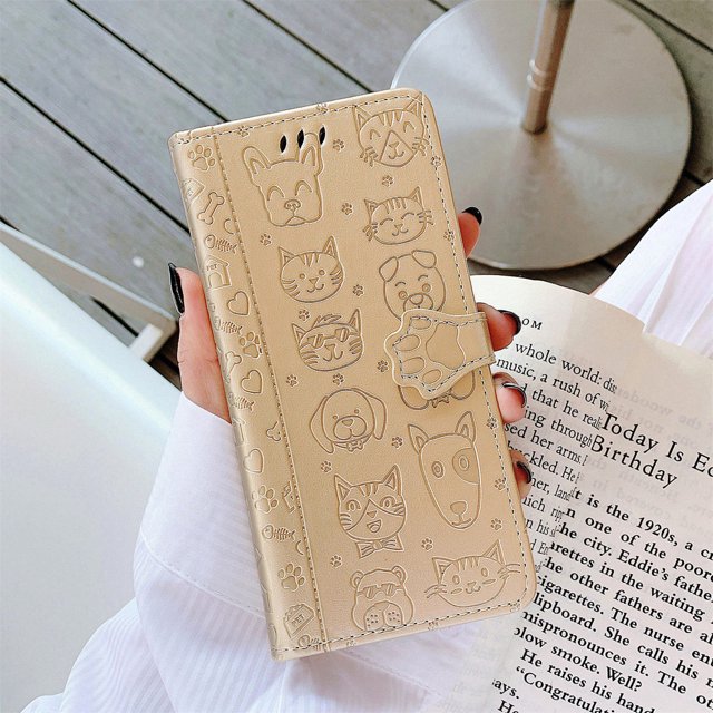 Case for OPPO Realme C12 Flip phone case, 3D cat dog embossed wallet