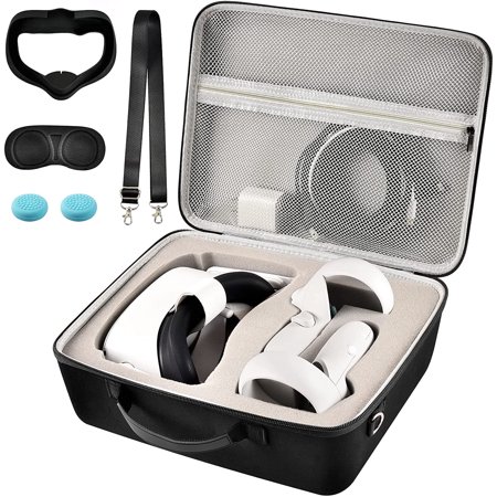 Case for Oculus Quest 2 VR Headset and Controllers, with Face Cover and Lens Protector for Travel Protection– Grey