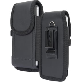 Case for Omnipod 5 Receiver / Controller, Vegan Leather Vertical Holster Holder with Metal Clip and Secure Belt Thread Harness - Black