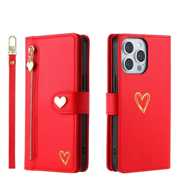 Case for One Plus 5 Wallet phone case with zipper pocket, wrist strap, flip cover and built-in card slots.
