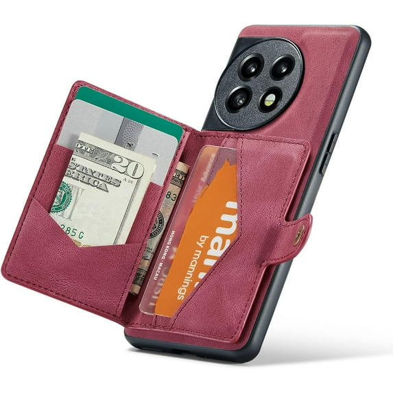 Case for OnePlus 11 5G,Detachable Magnetic Basic Case Wallet Card Cash Slot Case Cover Functional Kickstand Compatible with OnePlus 11 5G 2023 (Red)