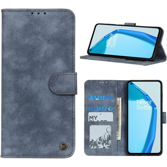 Case for OnePlus 9 Pro, Wallet Folio Flip PU Leather Magnetic Buckle Slim Back Cover Built-in Card Holder Slot and Stand for OnePlus 9 Pro (Blue)