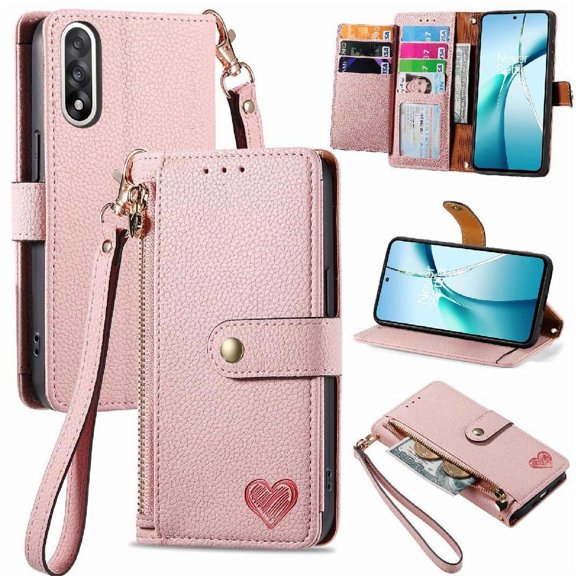 Case for Oneplus Nord 5 Leather Case Love Zipper Lanyard Wallet