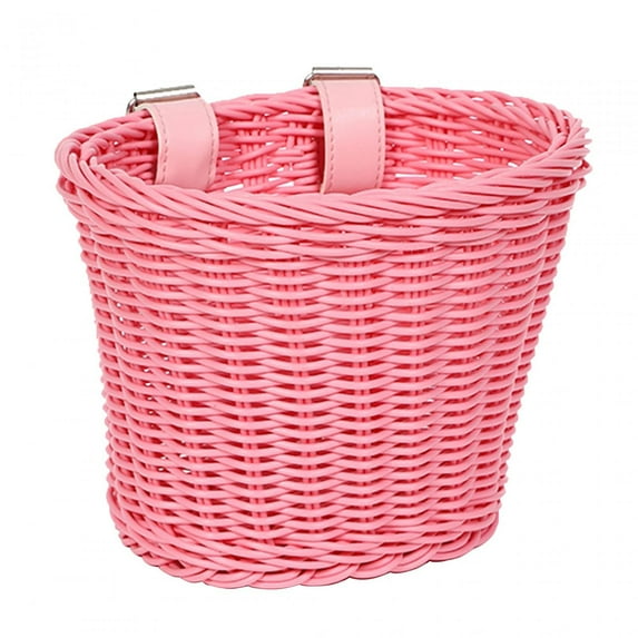 Kids Handlebar Bike Basket Imitation Rattan Hand Woven Basket Stylish for Children Detachable Accessory Pink