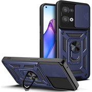 Case for Oppo Reno8 5G with Slide Camera Cover, Military Grade Drop Protective Phone Cover Case with Ring Kickstand for Oppo Reno 8 5G SJ Blue