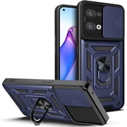Case for Oppo Reno8 5G with Slide Camera Cover, Military Grade Drop Protective Phone Cover Case with Ring Kickstand for Oppo Reno 8 5G SJ Blue