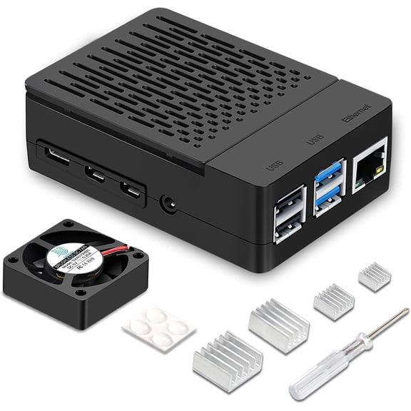 Case for Raspberry Pi 4, ABS 4 with Cooling Fan, Heatsink, Simple Removable Top Cover Model B/ 4B