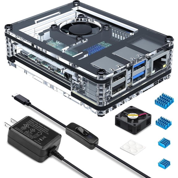 Case for Raspberry Pi 4 with Fan Cooling 4B 5V 3A Power Supply, pcs Aluminum Heatsinks Support Model B 8gb/4gb