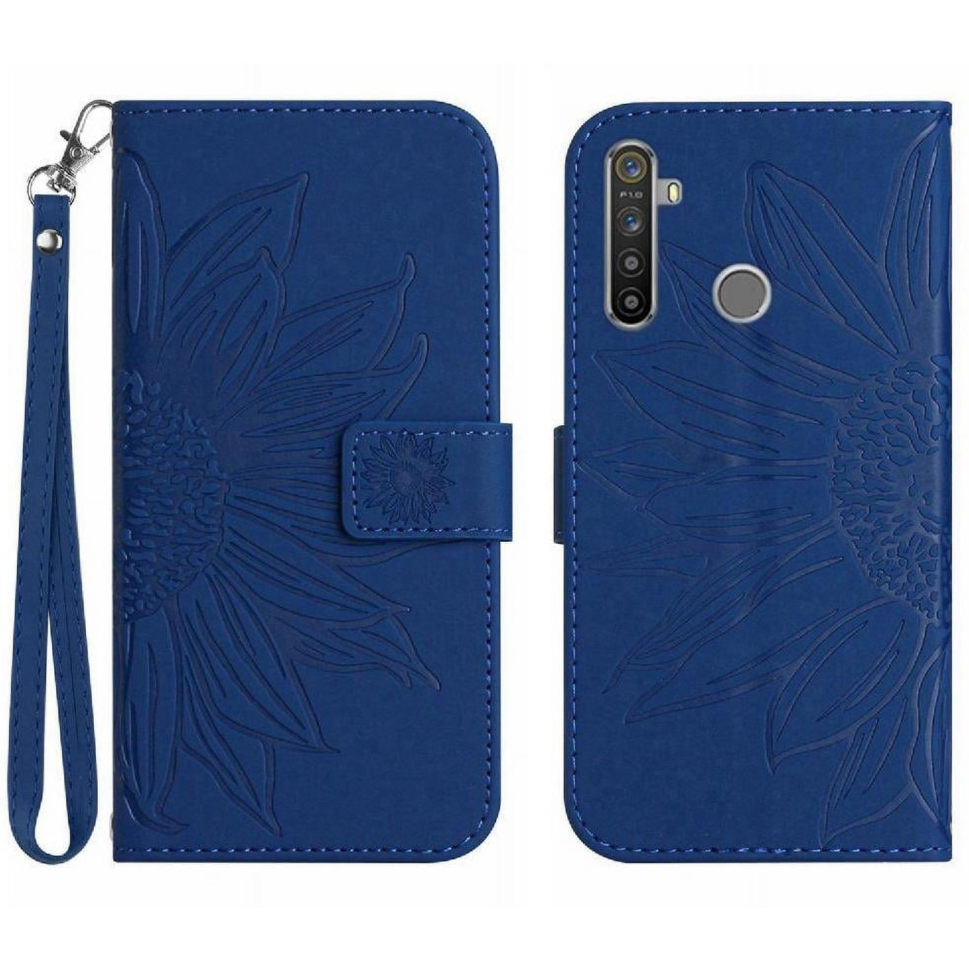Case for Realme 5 Flip Wallet Phone Case Short Strap Embossed Sunflower