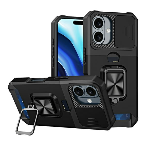 Case for Samsung A12 Screen Protector with Car Mount, Camera Cover, Card Holder, Ring Kickstand, 3in1 Case,Tempered Glass and Car Mount