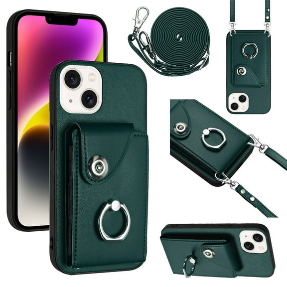 Case for Samsung A24 4G Wallet Case with Ring Kickstand and Shoulder Strap, Shockproof Stylish Protective Cover