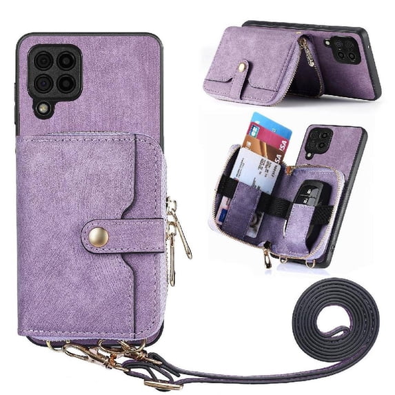 Case for Samsung Galaxy A12 5g Premium Leather 7 Card Slots Zipper Closure Stand Adjustable Lanyard