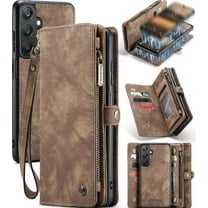 Case for Samsung Galaxy A25 5G Wallet Cover Trifold with Detachable Card Holder Strong Magnetic TPU PC Handmade Leather Zipper