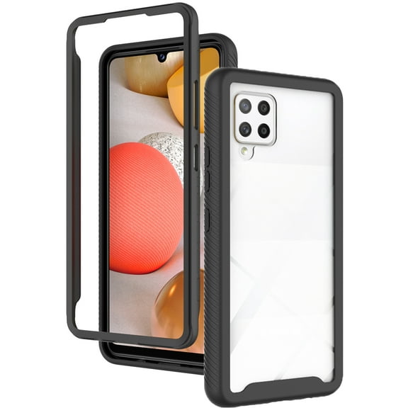 Case for Samsung Galaxy A42 5G, Nakedcellphone Black Rugged TPU Rubber Cover [100% Transparent Clear Acrylic Hard Backside] Hybrid Anti-Shock Skin