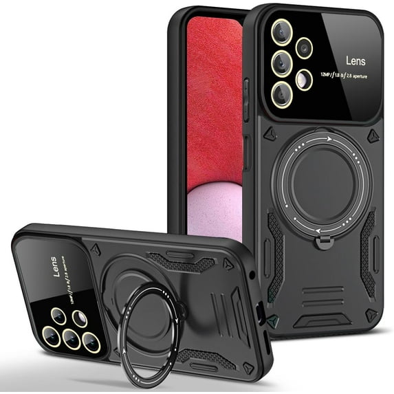 Case for Samsung Galaxy A52 with Magnetic Attraction 360° Ring Stand Cover for Samsung Galaxy A52 with Screen Camera Protector Hard PC TPU Case Black