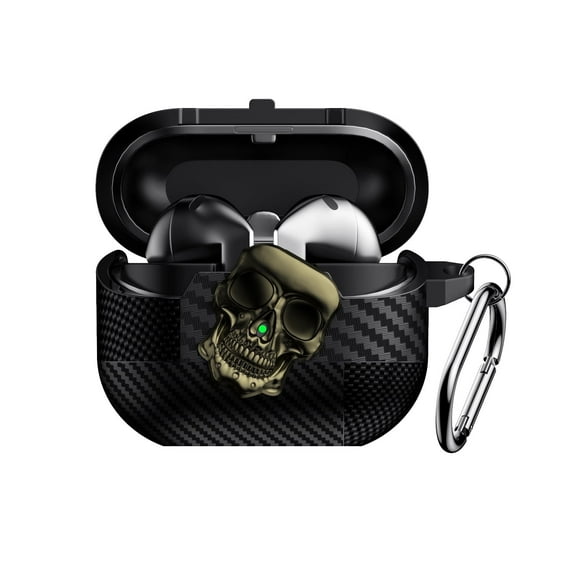 Case for Samsung Galaxy Buds 3 / Buds 3 Pro Fiber Pattern Cover With Skull Switch and Carabiner