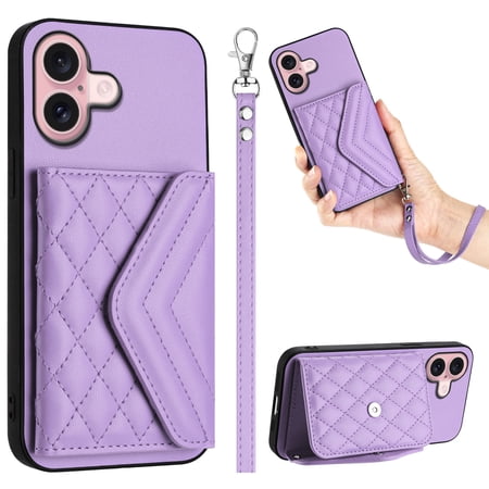 Case for Samsung Galaxy M35 5G Quilted phone case with a card slot and detachable wristband for protecting wallet.