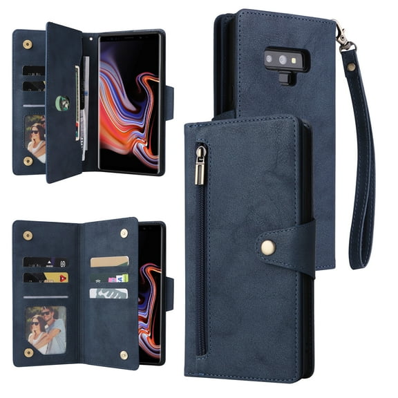 Case for Samsung Galaxy Note 9 Magnetic Leather Zipper Wallet Cover Card Holder
