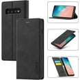 thumbnail image 1 of Case for Samsung Galaxy S10, Vintage Classic Matte Leather Wallet Case Flip Notebook Style Cover with Magnetic Closure Kickstand Card Slots - Black, 1 of 16