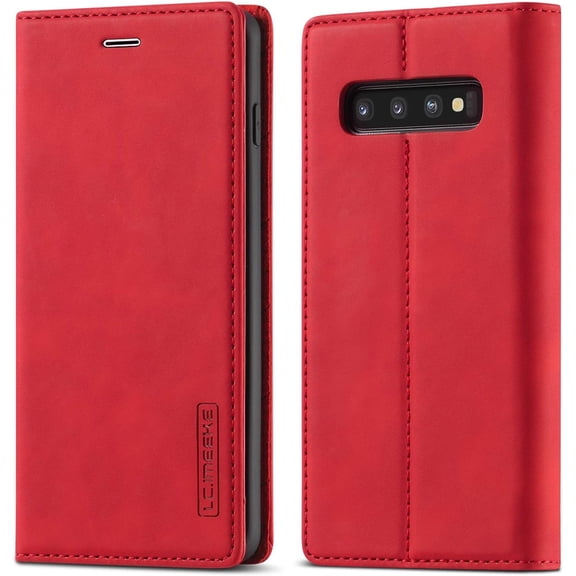Case for Samsung Galaxy S10, Vintage Classic Matte Leather Wallet Case Flip Notebook Style Cover with Magnetic Closure Kickstand Card Slots - Red