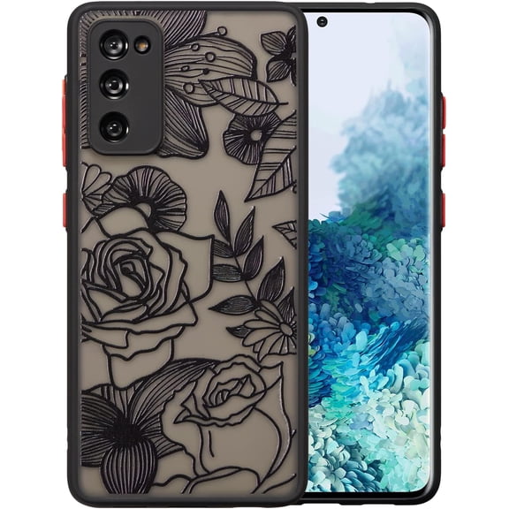 Case for Samsung Galaxy S20 FE 5G, Slim Rose Pattern Floral Print Design Girls Women Translucent Matte TPU Bumper Shockproof Protective Cover, Black