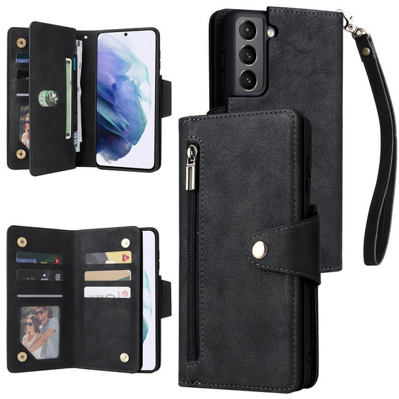 Case for Samsung Galaxy S21 5G Magnetic Leather Zipper Wallet Cover Card Holder
