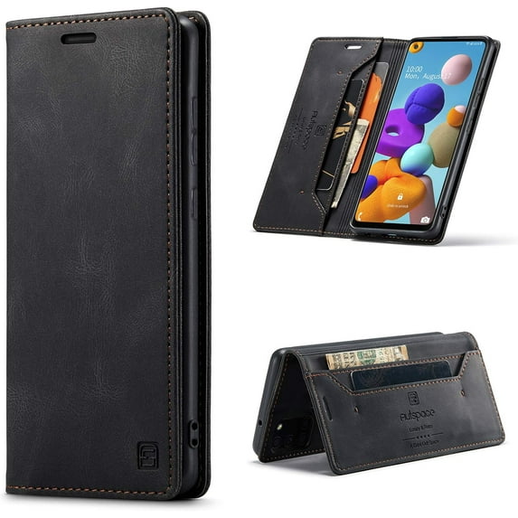 Case for Samsung Galaxy S21 5G, Retro Matte Protective Leather Case with RFID Blocking Viewing Stand Magnetic Closure TPU Shell Flip Cover - Black