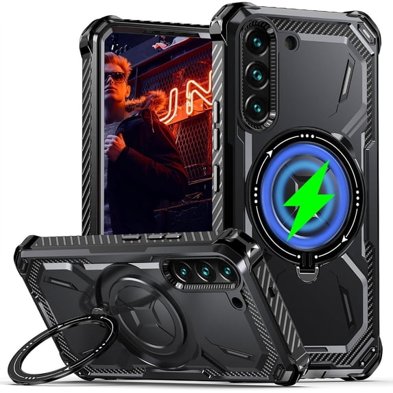 Case for Samsung Galaxy S22 5G, Heavy Duty Magnetic Stand Cover Rugged Shock Slim Phone Case for Samsung Galaxy S22 5G.HJJ-Black