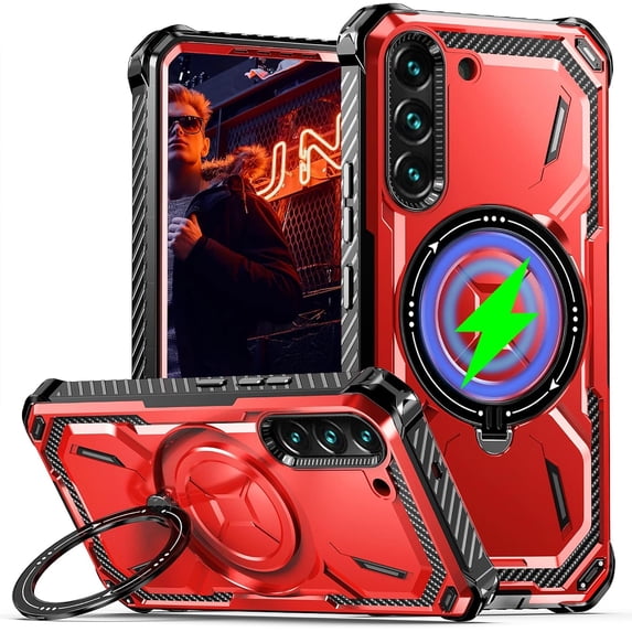 Case for Samsung Galaxy S22 5G, Heavy Duty Magnetic Stand Cover Rugged Shock Slim Phone Case for Samsung Galaxy S22 5G.HJJ-Red