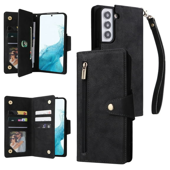 Case for Samsung Galaxy S22 5G Magnetic Leather Zipper Wallet Cover Card Holder