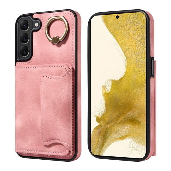 Case for Samsung Galaxy S22 Plus, PU Leather 3 Card Slots with Finger Ring Holder Shockproof Phone Case