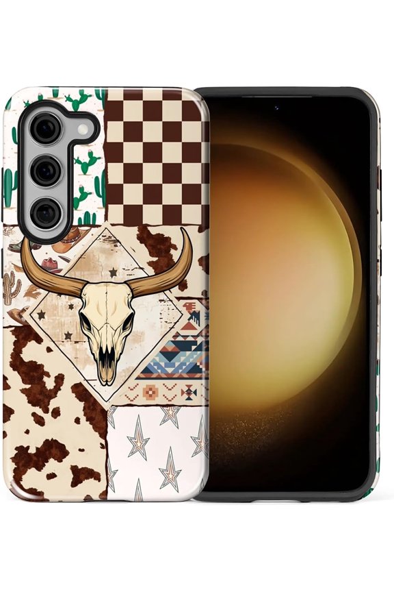 Case for Samsung Galaxy S23, 2 in 1 PC Hard Shell & Silicone Inner Bumper, AntiScratch Fullbody Cover Shockproof Slim Design Western Cowboy Bull