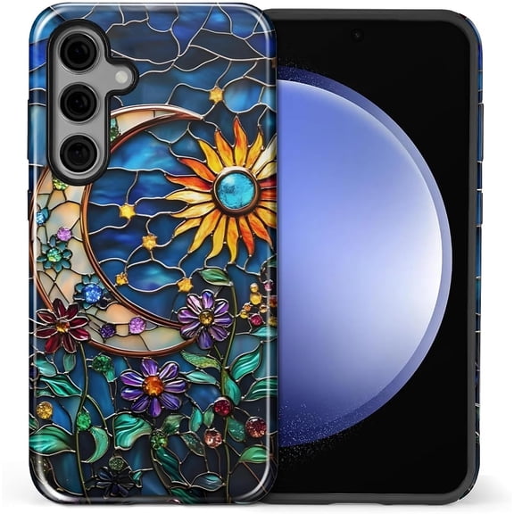 Case for Samsung Galaxy S23 FE, Camera Full Shell Protection Soft Phone Case-Stained Glass Moon Floral
