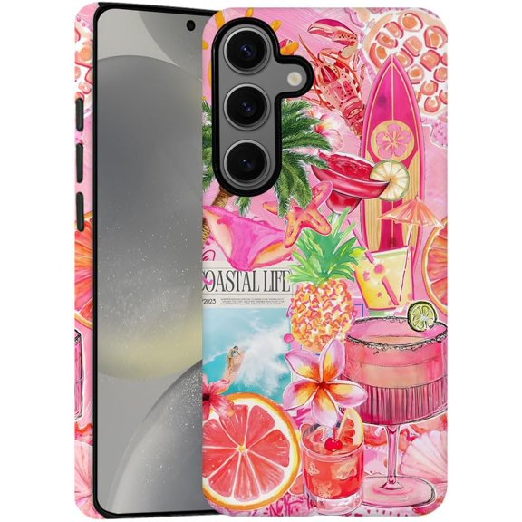 Case for Samsung Galaxy S23 FE, Pink Turtle Pineapple Flowers Collage Phone Case Military-Grade Drop Protection Cover for Women Girl - Frosted