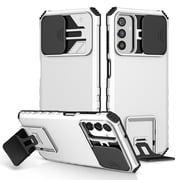 Case for Samsung Galaxy S23 FE,Shockproof Rubber Military Grade Drop Protection Kickstand Case Slide Camera Protective Cover,White