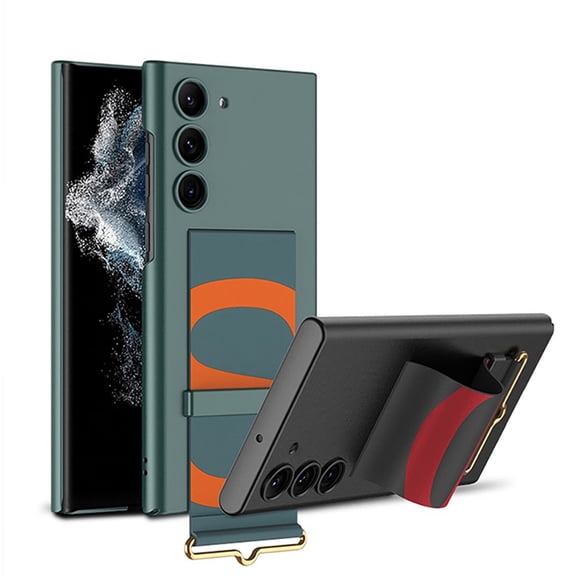 Case for Samsung Galaxy S23 Plus 6.6" 2023, Adjustable Handle Grip + Wireless Charging Ultra-slim PC Rugged Shockproof Kickstand Shell, Darkgreen