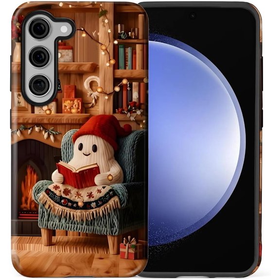 Case for Samsung Galaxy S23 Plus, Camera Full Shell Protection Soft Phone Case -Embroidered Christmas Ghost Reader