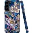 thumbnail image 1 of Case for Samsung Galaxy S23, Stained Glass Lotus Flowers Gold Purple Phone Case Military-Grade Drop Protection Cover for Women Girl - Glossy, 1 of 7