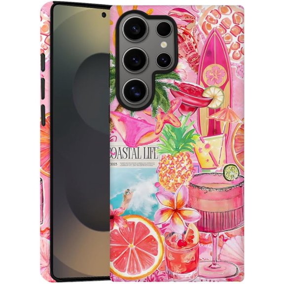 Case for Samsung Galaxy S23 Ultra, Pink Turtle Pineapple Flowers Collage Phone Case Military-Grade Drop Protection Cover for Women Girl - Frosted